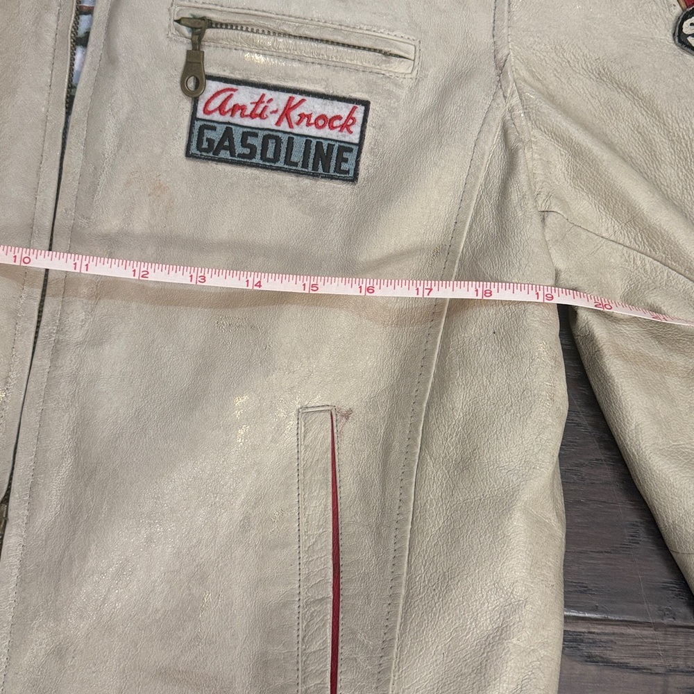 Vintage Wilsons Leather Moto Jacket w patches red cream gold - Picture 13 of 16